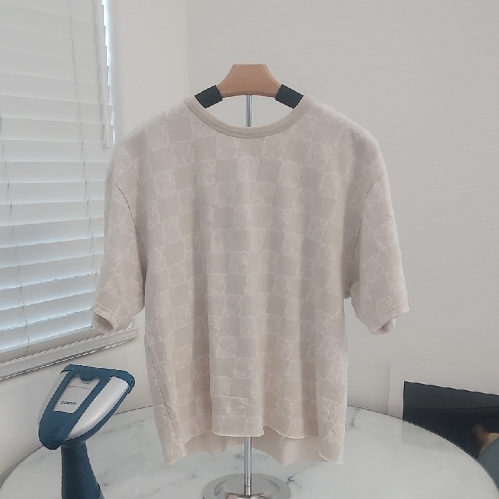 Cream Patterned Short Sleeve Shirt